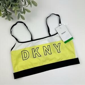 DKNY Cotton Blend Logo Wire-Free Bralette DK4509 Yellow Size Large